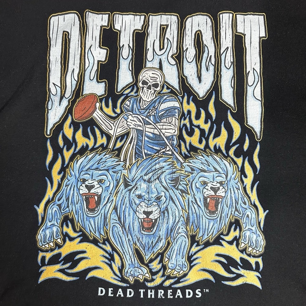 Detroit Dead Threads Sweatshirt Mens XL Black Lions Skull Flames Football Sana - Picture 4 of 6